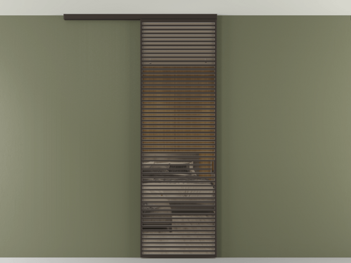 Перегородка Формато вдоль стены на потолок 1 створка АЛПР 040.07 Алюминий антрацит Рефлективное бронзовое стекло "Стопсол", калёное Цена 39306480 so'm | Volhovec