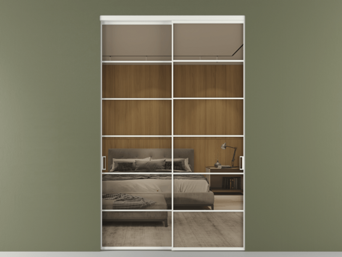 Перегородка Formato внутри проёма 2 створки АЛПР 040.04 Алюминий светло-серый Рефлективное бронзовое стекло "Stopsol", калёное Цена 100261700 so'm  | Volhovec