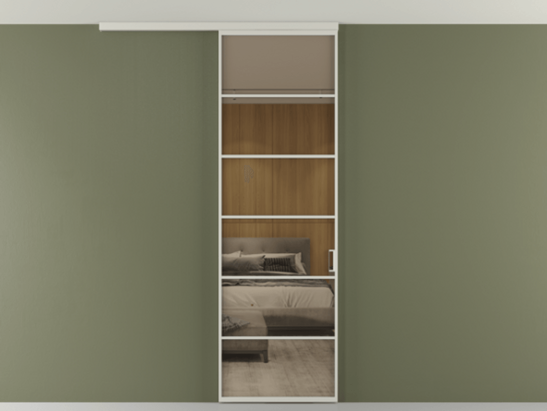 Перегородка Формато вдоль стены на потолок 1 створка АЛПР 040.04 Алюминий тёплый серый Рефлективное бронзовое стекло "Стопсол", калёное Цена 27220270 so'm | Volhovec