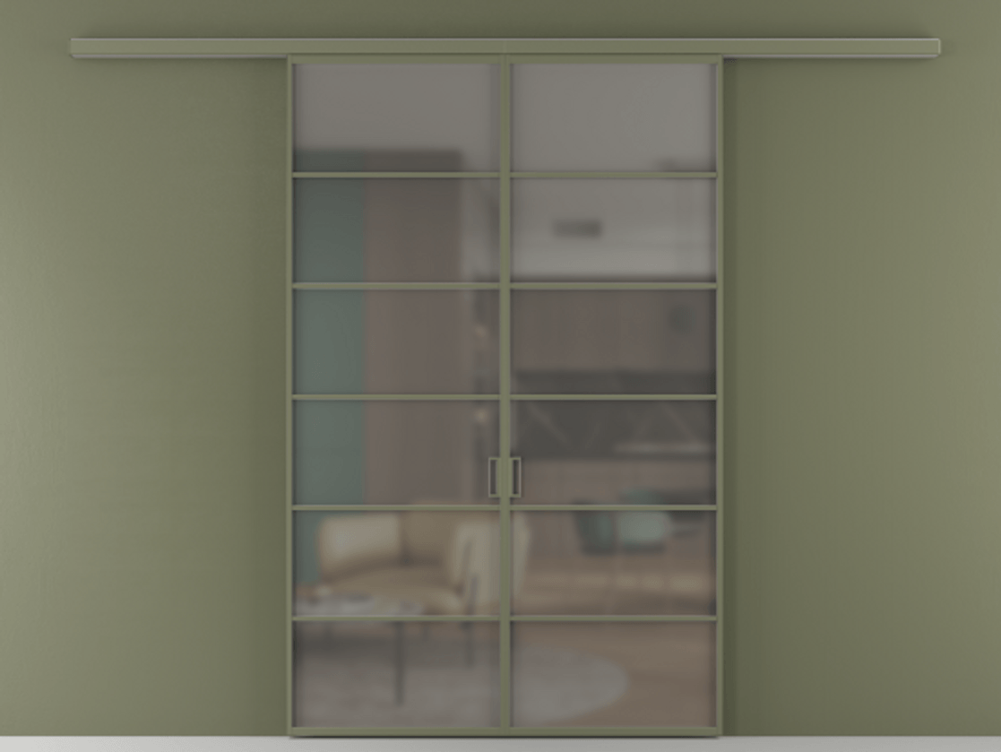 Перегородка Формато вдоль стены 2 створки АЛПР 040.04 Алюминий оливковый тёмный Сатинированное серое стекло, триплекс Цена 301610 сом | Volhovec