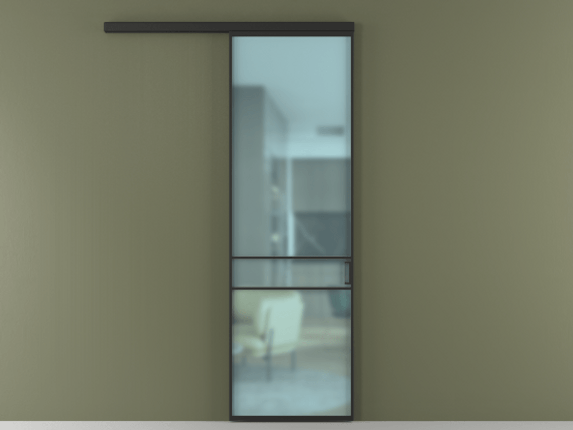 Перегородка Формато вдоль стены 1 створка АЛПР 040.02 Алюминий Черный Сатинированное голубое стекло, триплекс Цена 20685700 so'm  | Volhovec