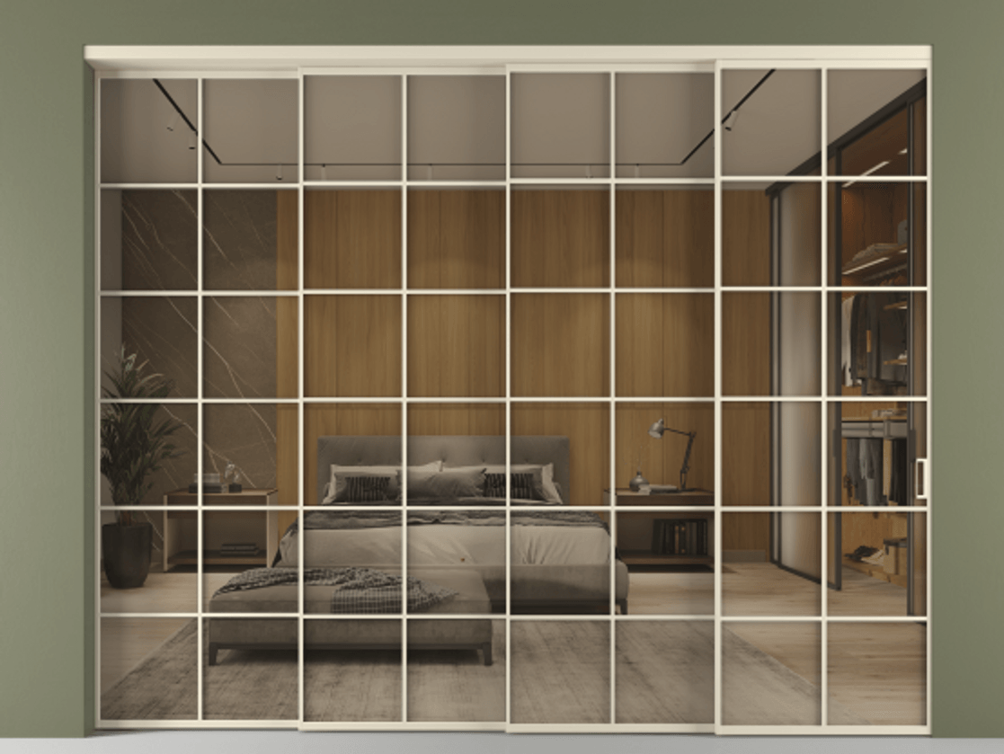 Перегородка Формато внутри проёма 4 створки с синхронным механизмом АЛПР 040.05 Алюминий бежево-серый Рефлективное бронзовое стекло "Стопсол", калёное. Цена 104398840 so'm 1. Полотно 4 шт. (800/2100 мм)
2. Комплект установки раздвижной системы
3. Базовый комплект фурнитуры
4. Комплект фурнитуры телескопик синхро-3
5. Ручка Рондо. Фабрика дверей Волховец 8 (800) 551 43 19 Перегородка Формато внутри проёма 4 створки с синхронным механизмом АЛПР 040.05 Алюминий бежево-серый Рефлективное бронзовое стекло "Стопсол", калёное Цена 104398840 so'm | Volhovec