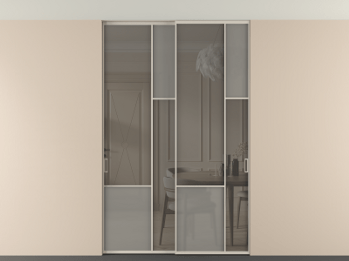 Перегородка Мозаик внутри проёма скрытое крепление в потолок 2 створки АЛПР 041.12 Алюминий светло-бежевый Сатинированное серое стекло, триплекс, 6 мм + Прозрачное серое стекло, триплекс. Цена 65889740 so'm . Фабрика дверей Волховец 8 (800) 551 43 19 Перегородка Мозаик внутри проёма скрытое крепление в потолок 2 створки АЛПР 041.12 Алюминий светло-бежевый Сатинированное серое стекло, триплекс, 6 мм + Прозрачное серое стекло, триплекс Цена 65889740 so'm | Volhovec