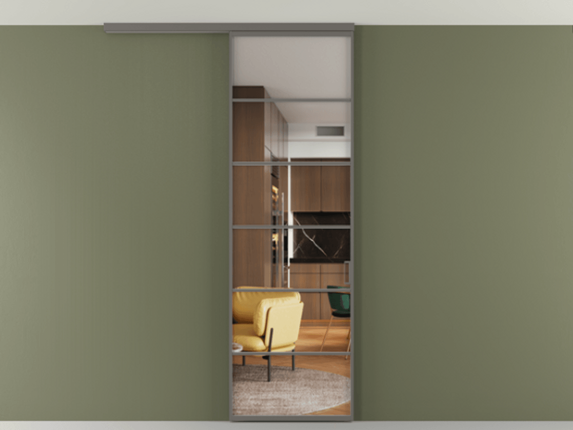 Перегородка Формато вдоль стены на потолок 1 створка АЛПР 040.04 Алюминий классический серый Прозрачное стекло "Кристал Вижн", калёное Цена 27220270 so'm | Volhovec