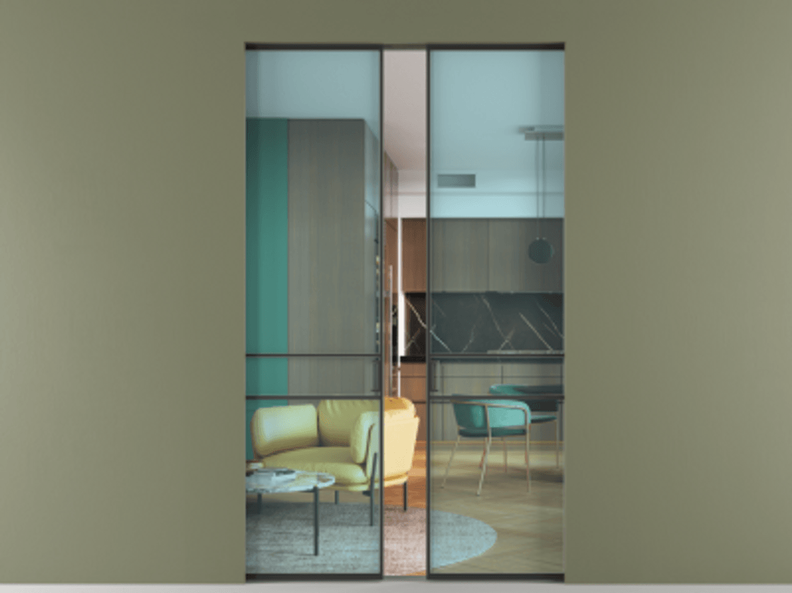 Перегородка Формато скрытый пенал 2 створки АЛПР 040.02 Алюминий Черный Прозрачное голубое стекло, триплекс Цена 55285020 so'm | Volhovec