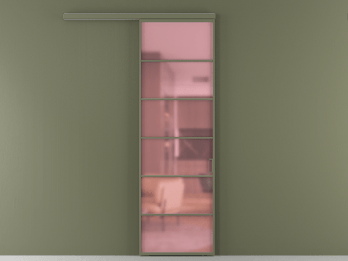 Перегородка Формато вдоль стены 1 створка АЛПР 040.04 Алюминий оливковый тёмный Сатинированное розовое стекло, триплекс Цена 112320 ₽  | Volhovec