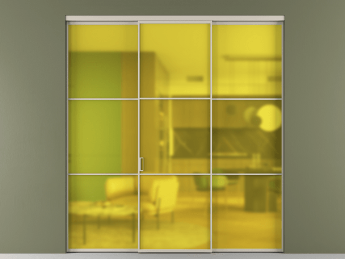 Перегородка Формато внутри проёма 3 створки АЛПР 040.03 Алюминий светло-бежевый Сатинированное жёлтое стекло, триплекс Цена 48166830 so'm | Volhovec