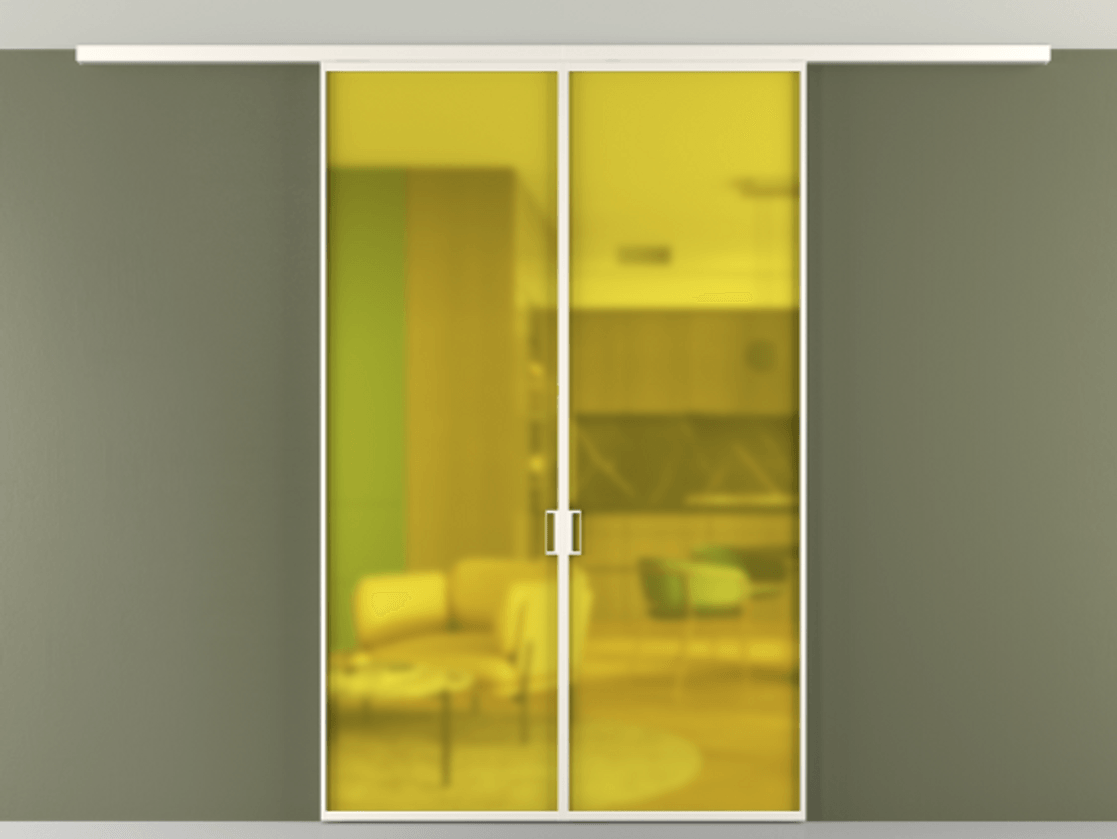 Перегородка Formato вдоль стены на потолок 2 створки АЛПР 040.01 Алюминий пудровый белый Сатинированное жёлтое стекло, триплекс Цена 43856120 so'm | Volhovec