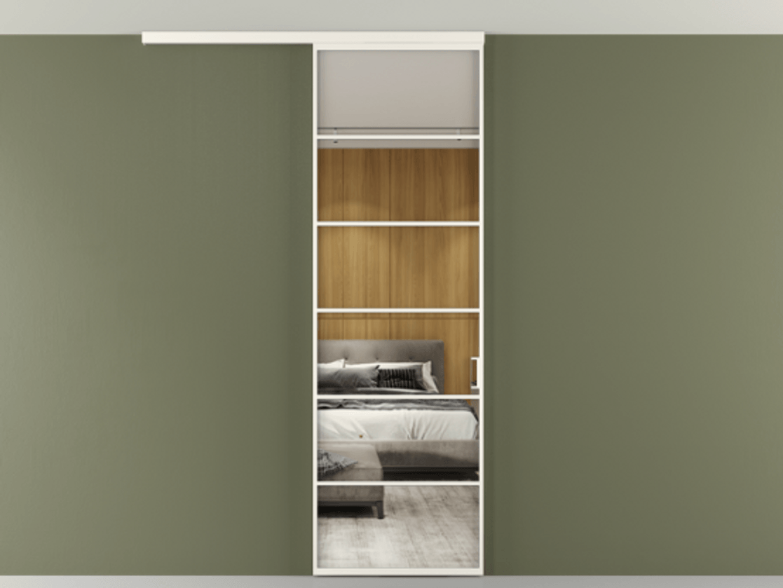 Перегородка Формато вдоль стены на потолок 1 створка АЛПР 040.04 Алюминий пудровый белый Двустороннее зеркало, триплекс , триплекс 6 мм Цена 20968480 so'm | Volhovec