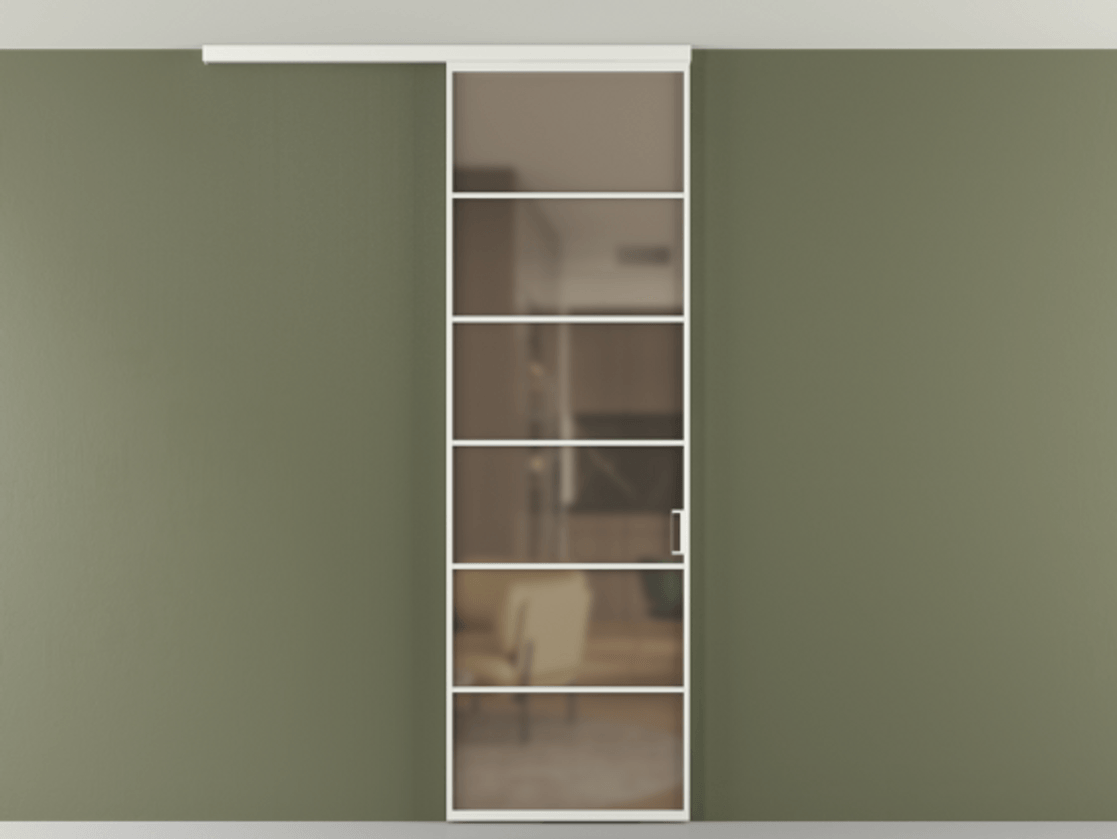 Перегородка Формато вдоль стены на потолок 1 створка АЛПР 040.04 Алюминий светло-серый Сатинированное бронзовое стекло, триплекс Цена 25596270 so'm | Volhovec