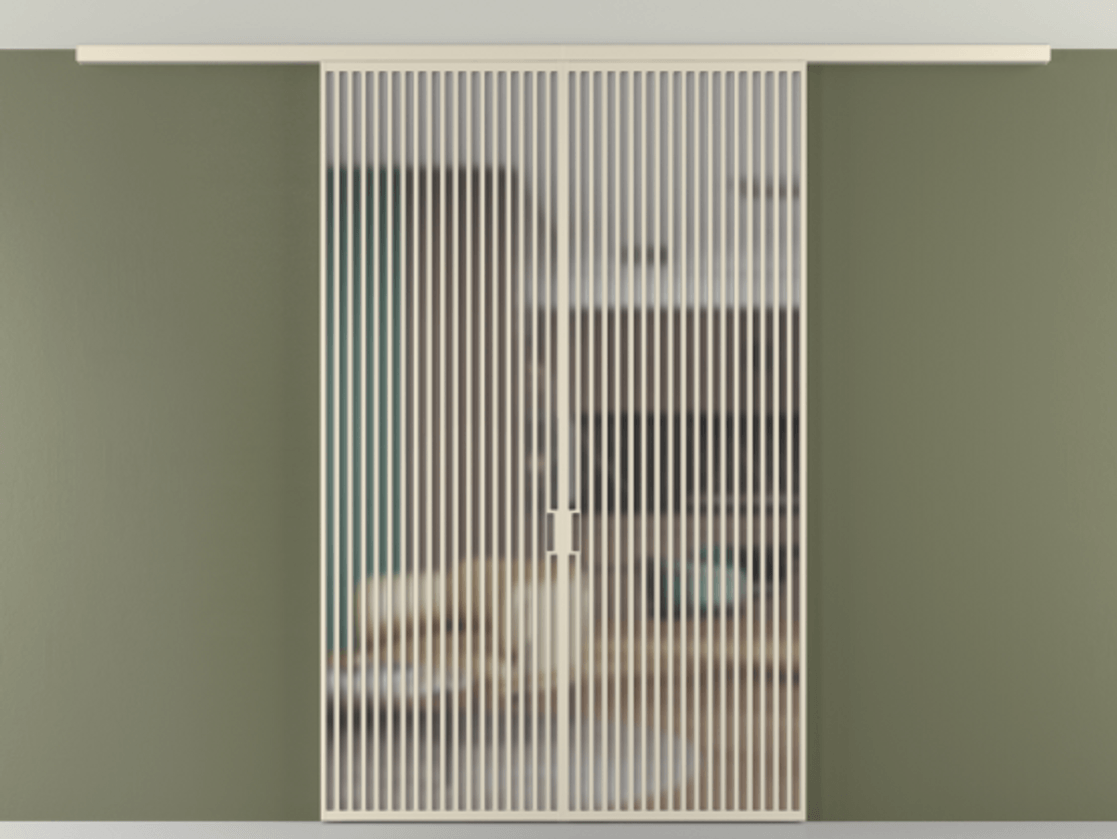 Перегородка Формато вдоль стены на потолок 2 створки АЛПР 040.06 Алюминий бежево-серый Сатинированное стекло "Мателюкс Кристал Вижн", калёное, матовое, каленое 6 мм Цена 93282560 so'm | Volhovec