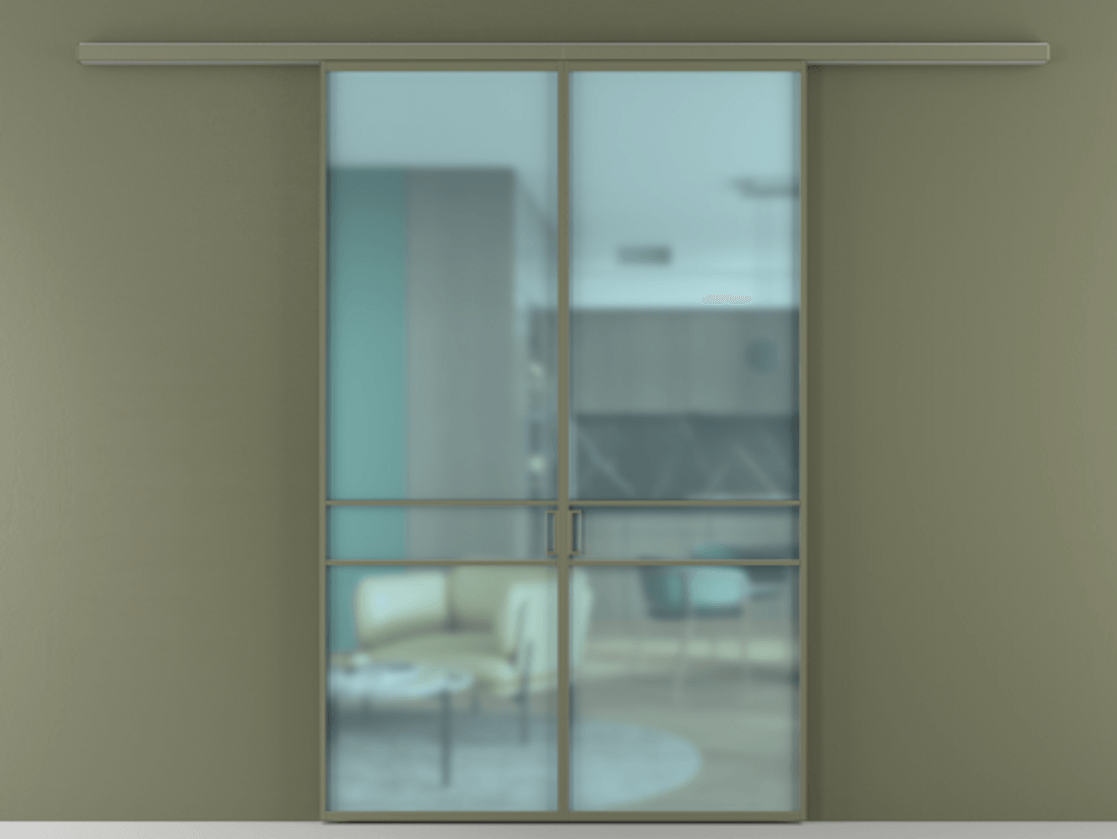 Перегородка Formato вдоль стены 2 створки АЛПР 040.02 Алюминий оливковый тёмный Сатинированное голубое стекло, триплекс Цена 41200880 so'm | Volhovec