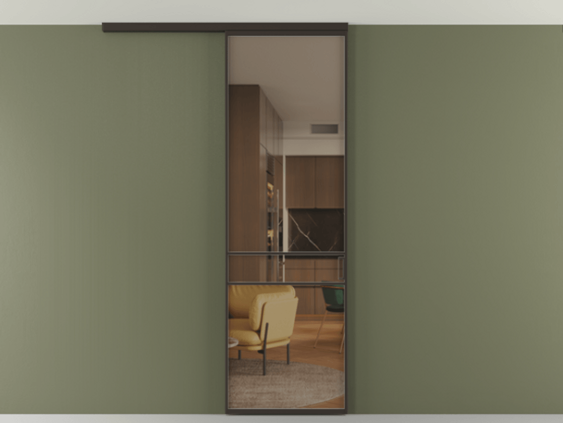 Перегородка Формато вдоль стены на потолок 1 створка АЛПР 040.02 Алюминий антрацит Прозрачное бронзовое стекло, триплекс Цена 19662170 so'm | Volhovec