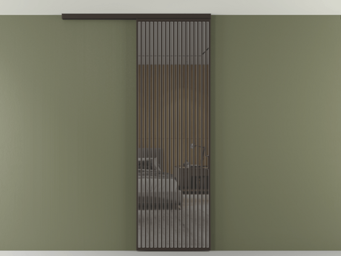 Перегородка Формато вдоль стены на потолок 1 створка АЛПР 040.06 Алюминий антрацит Рефлективное серое стекло "Стопсол", калёное Цена 47361930 so'm | Volhovec