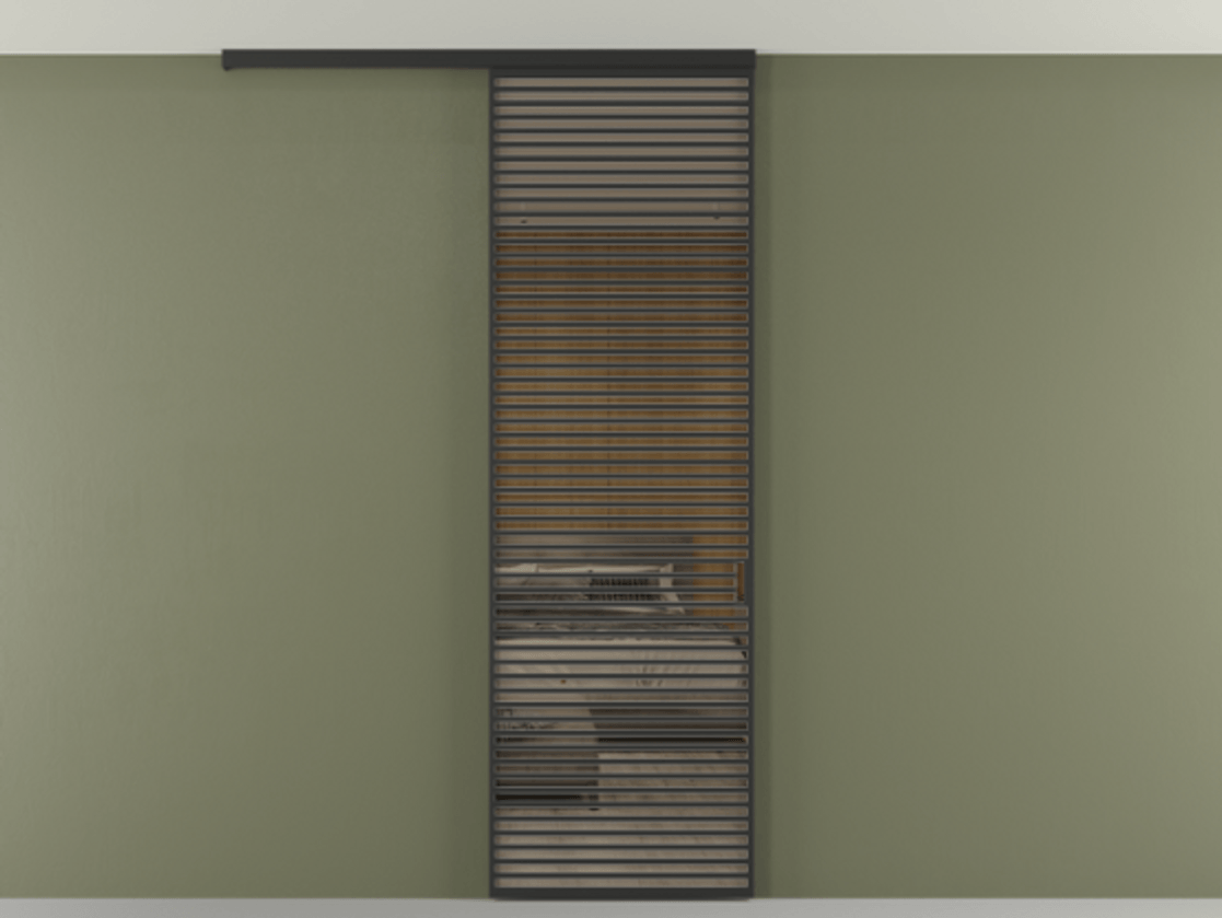 Перегородка Формато вдоль стены на потолок 1 створка АЛПР 040.07 Алюминий Черный Рефлективное бронзовое стекло "Стопсол", калёное Цена 45366440 so'm | Volhovec