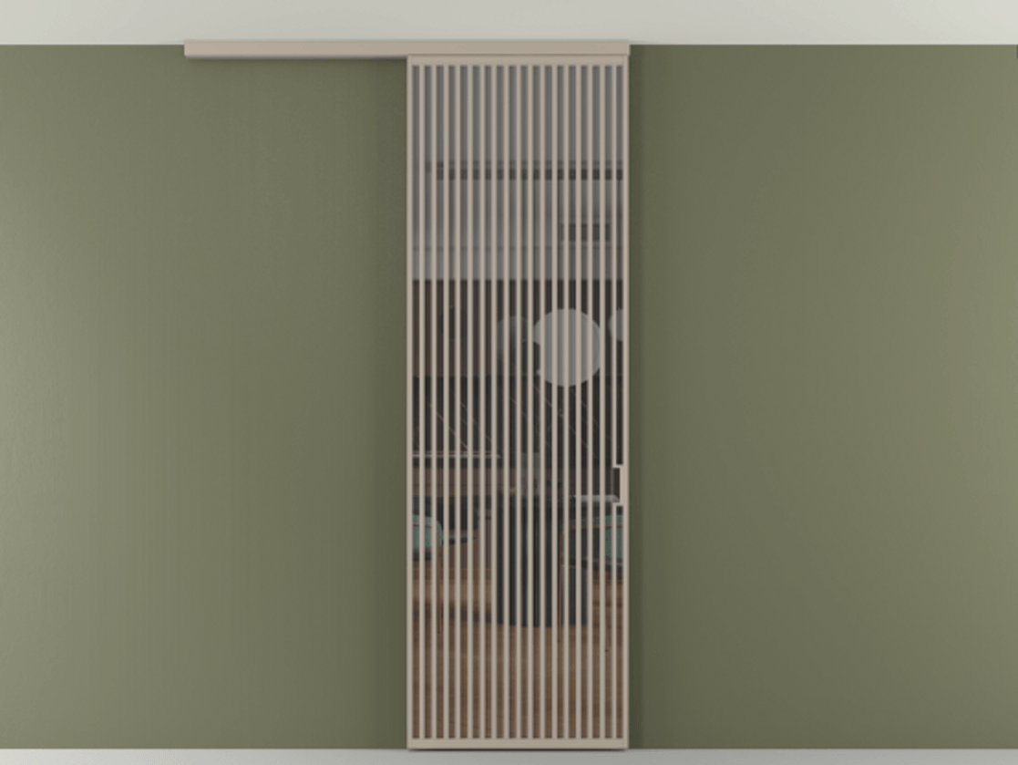 Перегородка Формато вдоль стены на потолок 1 створка АЛПР 040.06 Алюминий бисквитный Прозрачное серое стекло, триплекс Цена 38007280 so'm | Volhovec