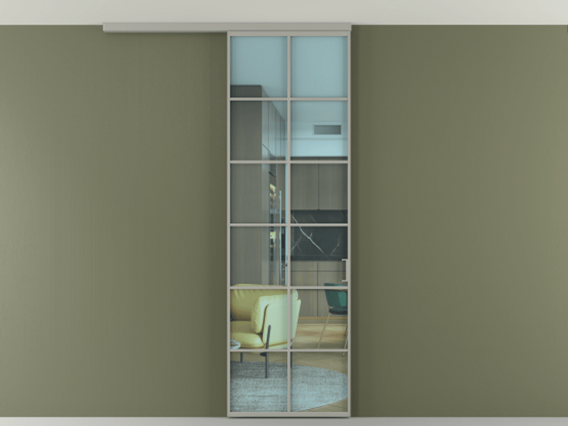 Перегородка Формато вдоль стены на потолок 1 створка АЛПР 040.05 Алюминий нейтральный серый Прозрачное голубое стекло, триплекс Цена 20968450 so'm | Volhovec