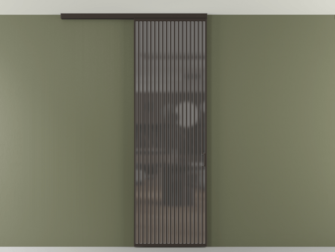 Перегородка Формато вдоль стены на потолок 1 створка АЛПР 040.06 Алюминий антрацит Сатинированное серое стекло, триплекс Цена 38007280 so'm | Volhovec