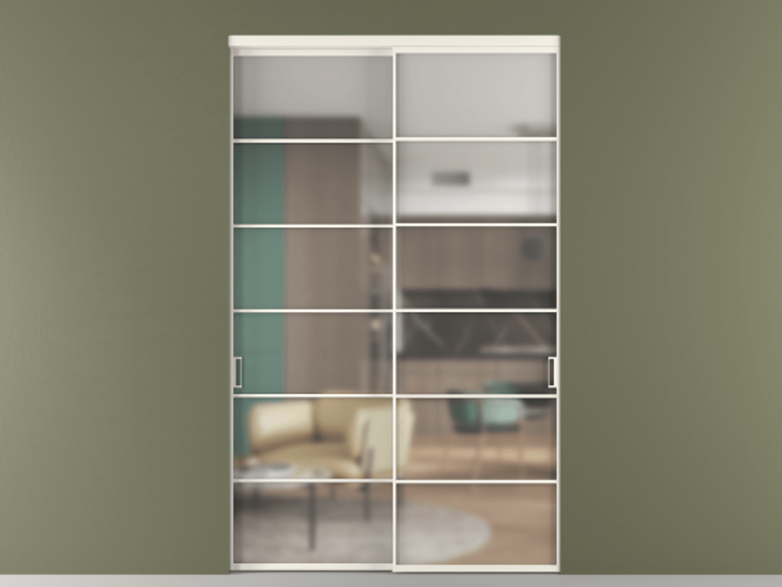 Перегородка Формато внутри проёма 2 створки АЛПР 040.04 Алюминий пудровый белый Сатинированное стекло "Мателюкс Кристал Вижн", калёное, матовое, каленое 6 мм Цена 100261700 so'm  | Volhovec