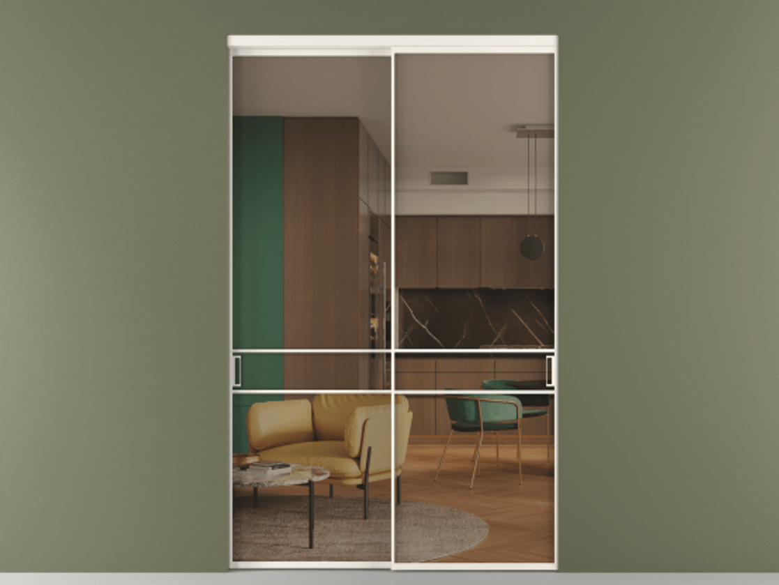 Перегородка Формато внутри проёма 2 створки АЛПР 040.02 Алюминий пудровый белый Прозрачное бронзовое стекло, триплекс Цена 86224250 so'm  | Volhovec