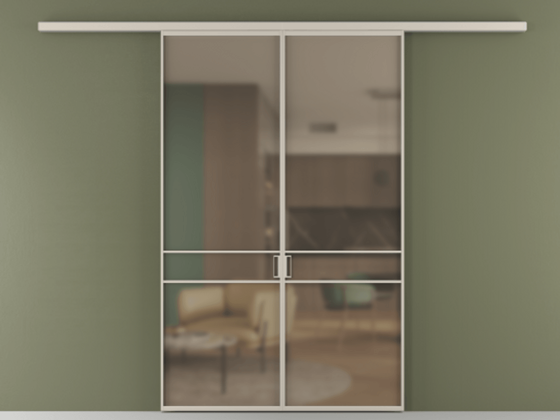 Перегородка Формато вдоль стены 2 створки АЛПР 040.02 Алюминий светло-бежевый Сатинированное бронзовое стекло, триплекс Цена 39676350 so'm | Volhovec