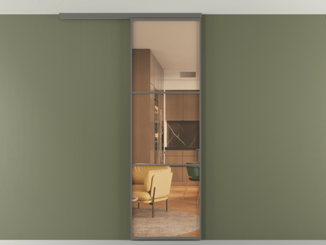 Перегородка Формато вдоль стены на потолок 1 створка АЛПР 040.03 Алюминий классический серый Прозрачное оранжевое стекло, триплекс Цена 19662150 so'm | Volhovec