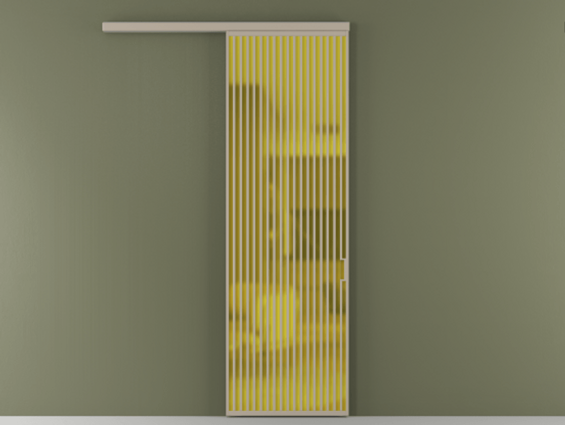 Перегородка Formato вдоль стены 1 створка АЛПР 040.06 Алюминий бисквитный Сатинированное жёлтое стекло, триплекс Цена 37449440 so'm  | Volhovec