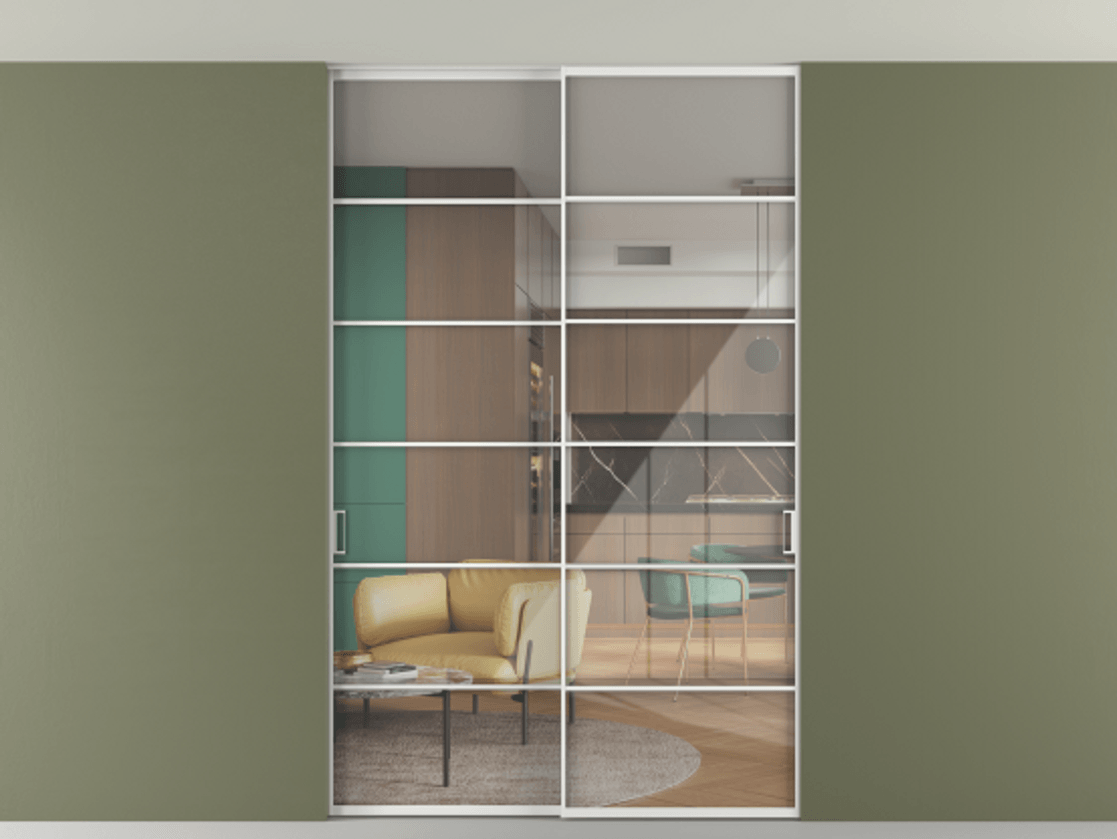 Перегородка Формато внутри проёма скрытое крепление в потолок 2 створки АЛПР 040.04 Алюминий белоснежный Рефлективное прозрачное стекло "Стопсол", калёное. Цена 65504040 so'm 1. Полотно 2 шт. (800/2100 мм)
2. Комплект установки раздвижной системы
3. Базовый комплект фурнитуры
4. Ручка Рондо. Фабрика дверей Волховец 8 (800) 551 43 19 Перегородка Формато внутри проёма скрытое крепление в потолок 2 створки АЛПР 040.04 Алюминий белоснежный Рефлективное прозрачное стекло "Стопсол", калёное Цена 65504040 so'm | Volhovec