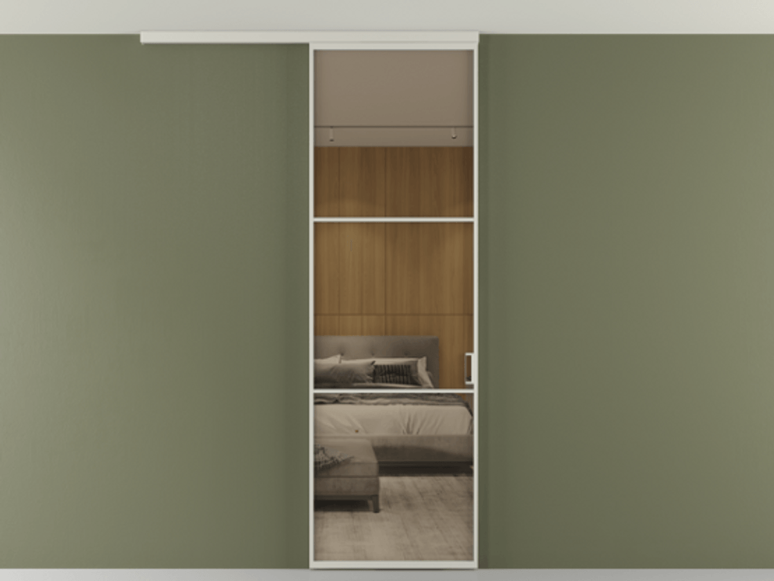 Перегородка Formato вдоль стены на потолок 1 створка АЛПР 040.03 Алюминий тёплый серый Рефлективное бронзовое стекло "Стопсол", калёное Цена 25478530 so'm | Volhovec