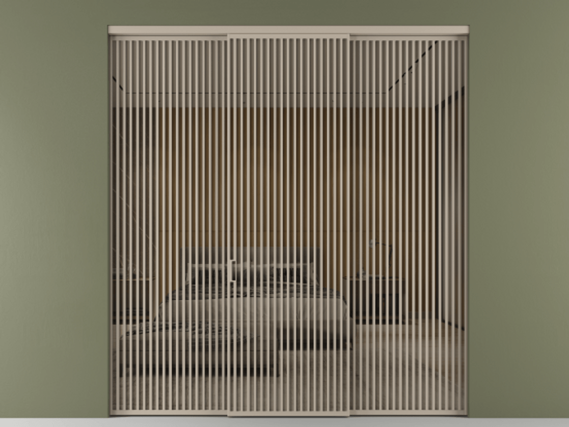 Перегородка Формато внутри проёма 3 створки АЛПР 040.06 Алюминий бисквитный Рефлективное бронзовое стекло "Стопсол", калёное Цена 124154800 so'm | Volhovec