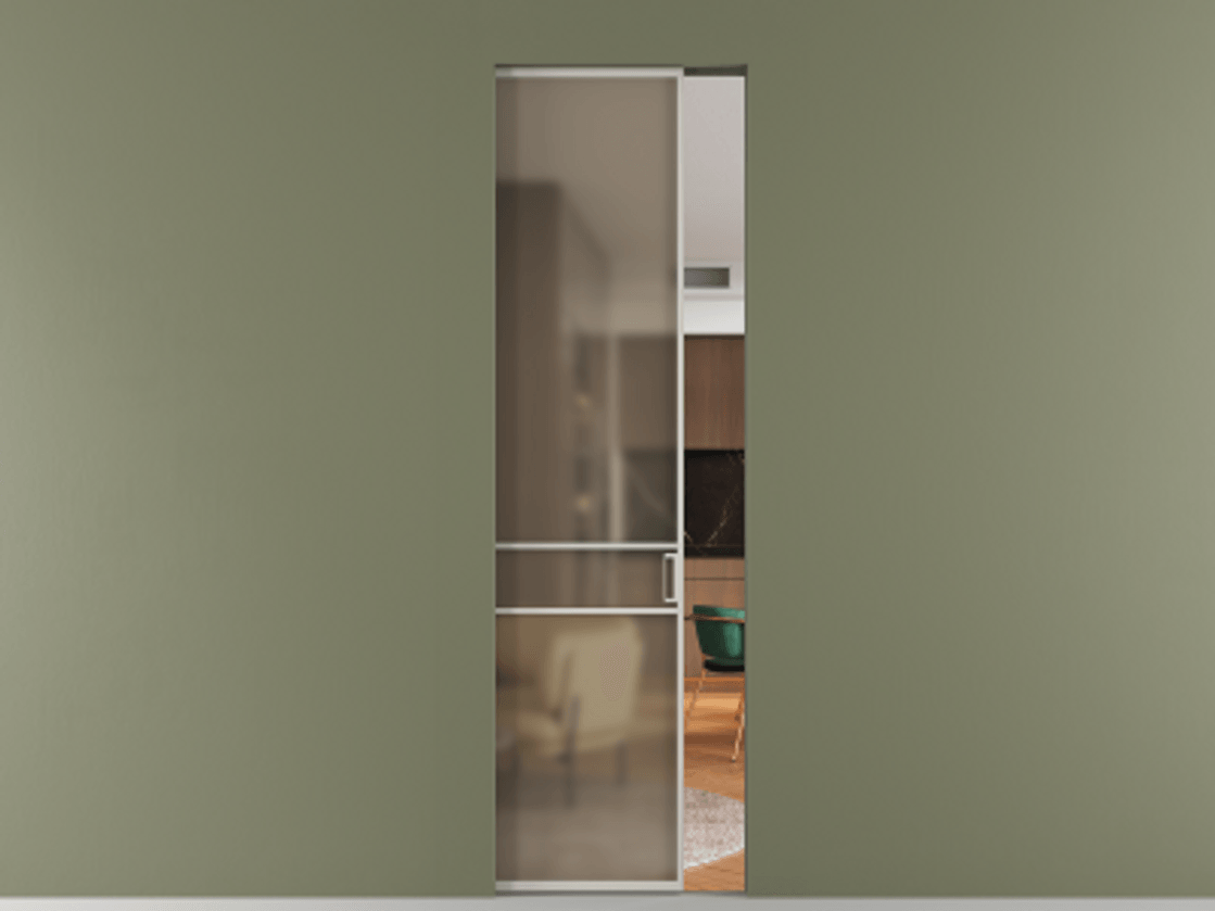 Перегородка Formato скрытый пенал 1 створка АЛПР 040.02 Алюминий тёплый серый Сатинированное бронзовое стекло, триплекс Цена 31542140 so'm | Volhovec