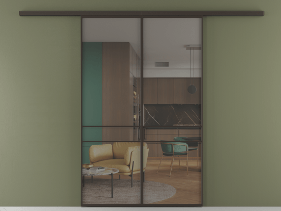 Перегородка Formato вдоль стены 2 створки АЛПР 040.02 Алюминий антрацит Прозрачное серое стекло, триплекс Цена 47299000 so'm | Volhovec