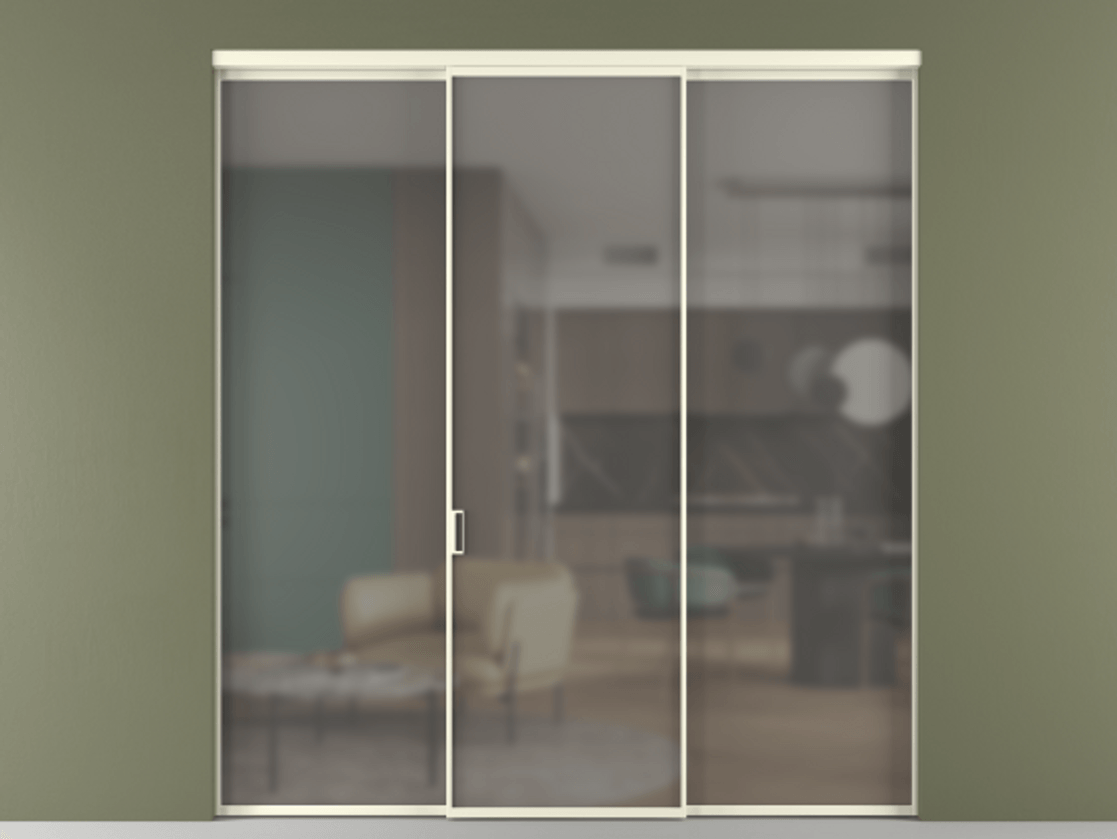 Перегородка Formato внутри проёма 3 створки АЛПР 040.01 Алюминий молочно-белый Сатинированное серое стекло, триплекс Цена 45700380 so'm | Volhovec