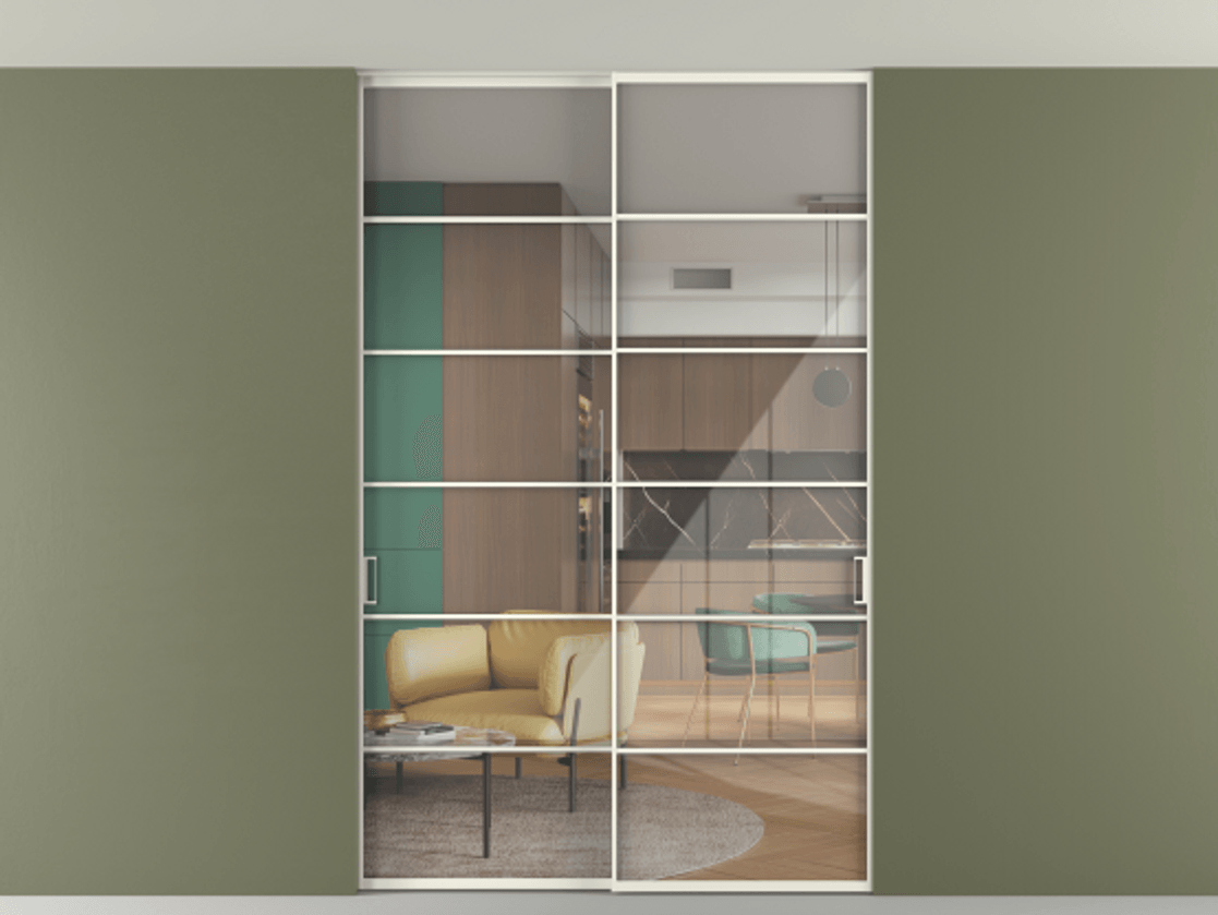 Перегородка Формато внутри проёма скрытое крепление в потолок 2 створки АЛПР 040.04 Алюминий жемчужный Рефлективное прозрачное стекло "Стопсол", калёное. Цена 469820 сом 1. Полотно 2 шт. (800/2100 мм)
2. Комплект установки раздвижной системы
3. Базовый комплект фурнитуры
4. Ручка Рондо. Фабрика дверей Волховец 8 (800) 551 43 19 Перегородка Формато внутри проёма скрытое крепление в потолок 2 створки АЛПР 040.04 Алюминий жемчужный Рефлективное прозрачное стекло "Стопсол", калёное Цена 469820 сом | Volhovec