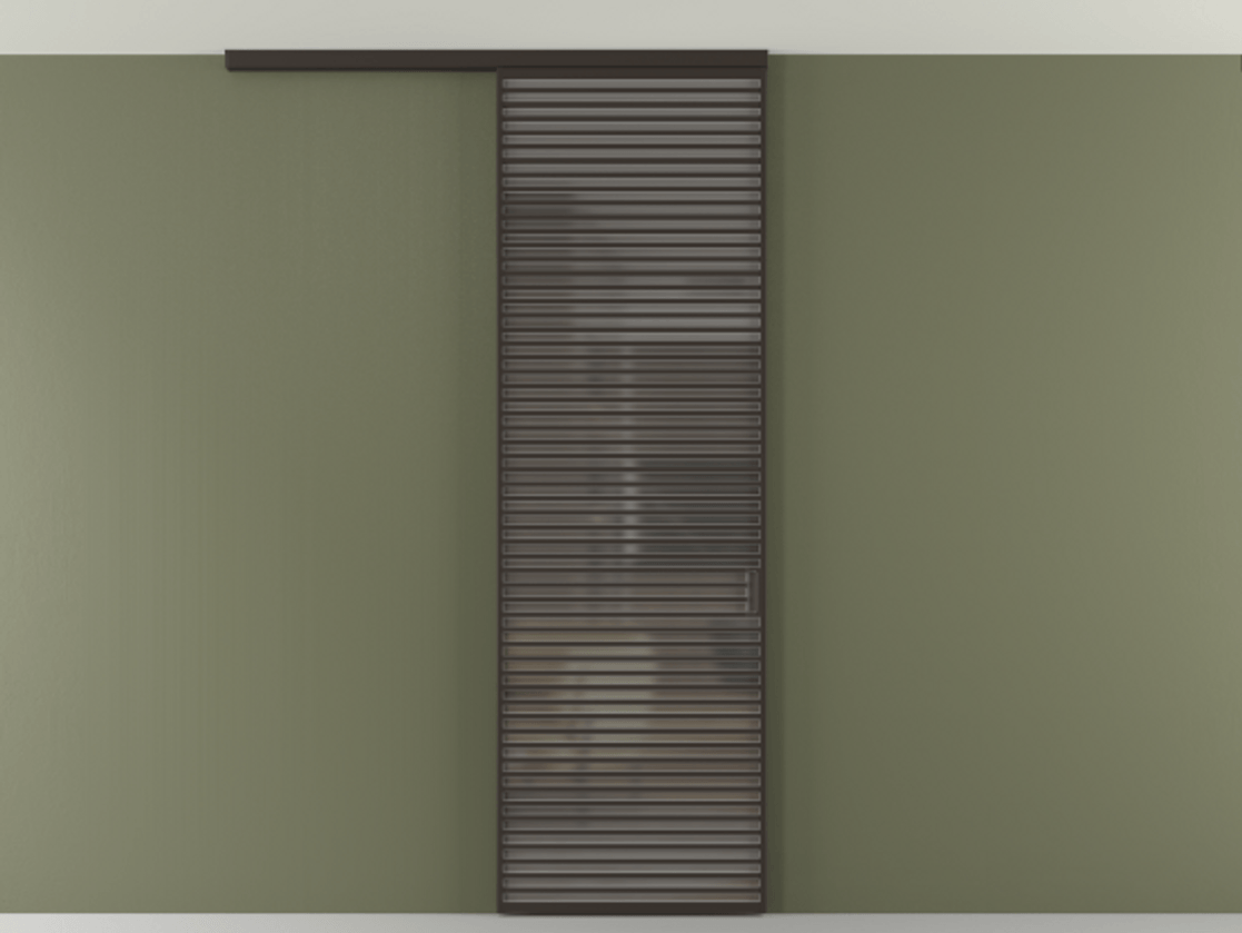 Перегородка Формато вдоль стены на потолок 1 створка АЛПР 040.07 Алюминий антрацит Сатинированное серое стекло, триплекс Цена 38007280 so'm | Volhovec