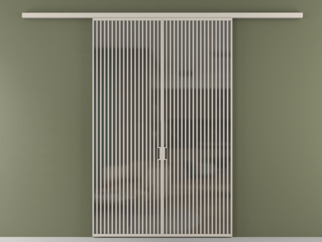 Перегородка Formato вдоль стены 2 створки АЛПР 040.06 Алюминий светло-бежевый Сатинированное серое стекло, триплекс Цена 87087000 so'm | Volhovec