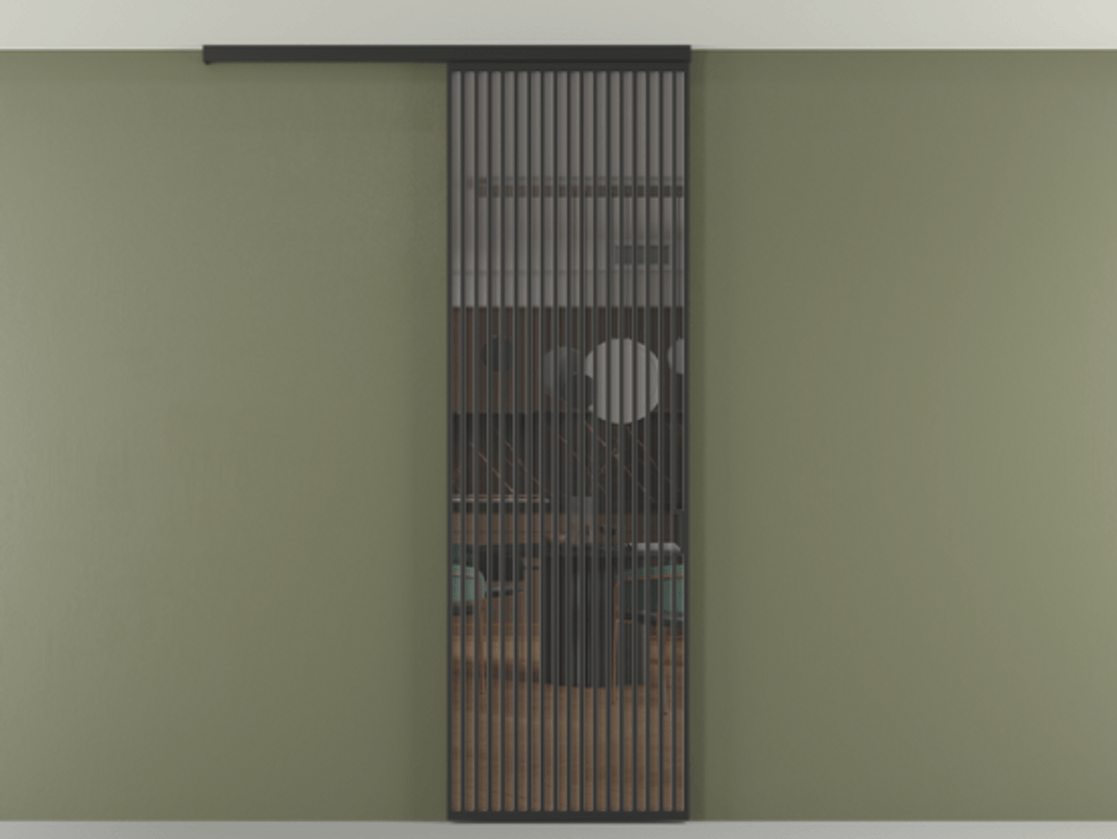 Перегородка Формато вдоль стены на потолок 1 створка АЛПР 040.06 Алюминий Черный Прозрачное серое стекло, триплекс Цена 34542480 so'm | Volhovec