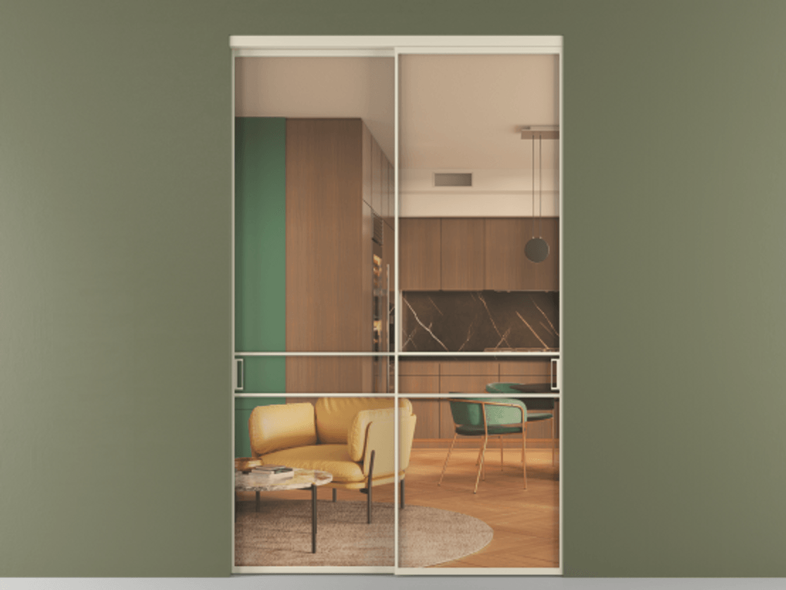 Перегородка Формато внутри проёма 2 створки АЛПР 040.02 Алюминий бежево-серый Прозрачное оранжевое стекло, триплекс Цена 87748780 so'm  | Volhovec