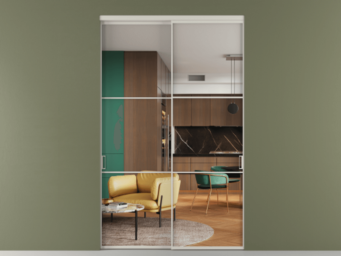 Перегородка Формато внутри проёма 2 створки АЛПР 040.03 Алюминий тёплый серый Прозрачное стекло "Кристал Вижн", калёное Цена 97094900 so'm  | Volhovec