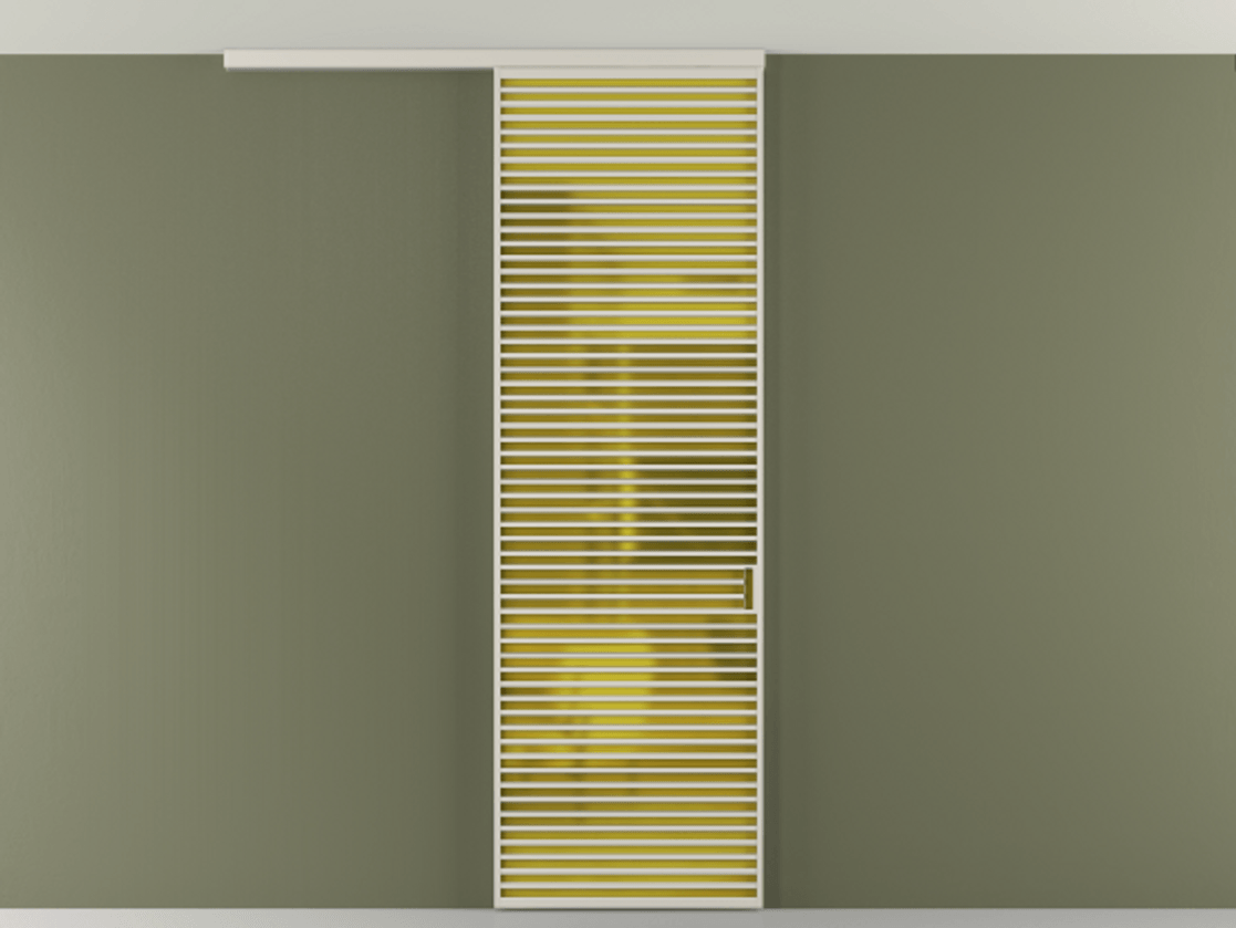 Перегородка Формато вдоль стены на потолок 1 створка АЛПР 040.07 Алюминий облачно-серый Сатинированное жёлтое стекло, триплекс Цена 36074700 so'm | Volhovec