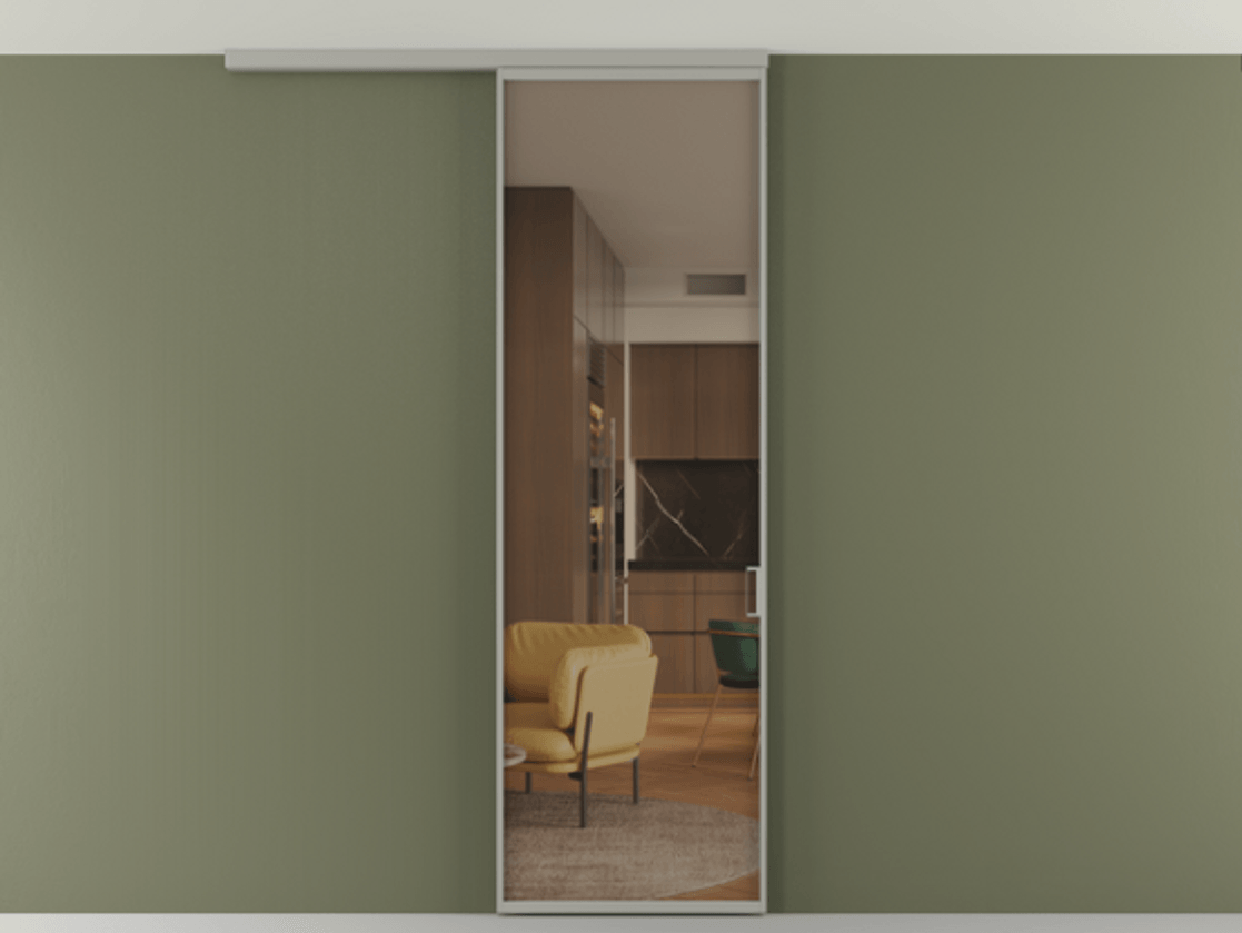 Перегородка Формато вдоль стены на потолок 1 створка АЛПР 040.01 Алюминий нейтральный серый Прозрачное бронзовое стекло, триплекс Цена 18757810 so'm | Volhovec