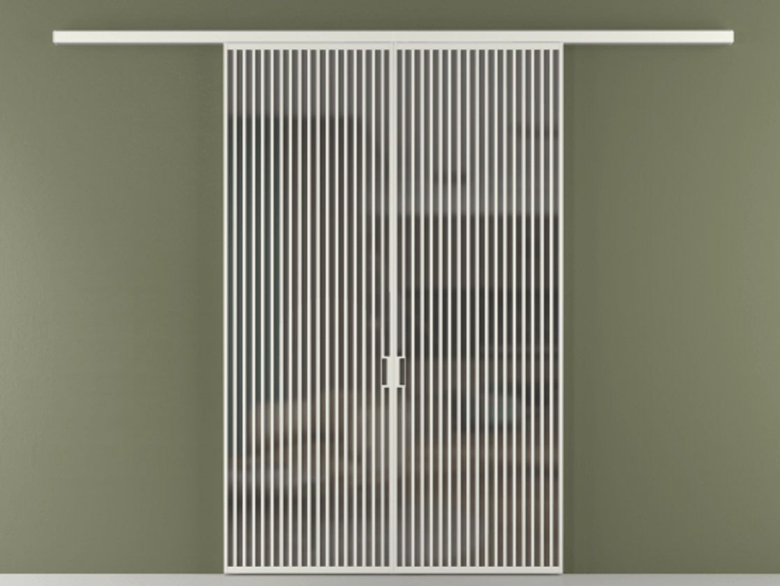 Перегородка Формато вдоль стены 2 створки АЛПР 040.06 Алюминий серый Сатинированное серое стекло, триплекс Цена 69517350 so'm | Volhovec