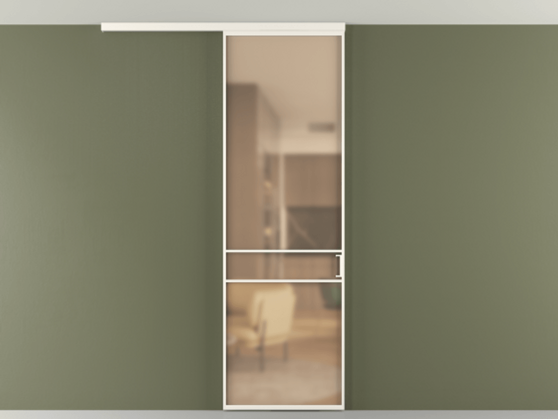 Перегородка Формато вдоль стены на потолок 1 створка АЛПР 040.02 Алюминий пудровый белый Сатинированное оранжевое стекло, триплекс Цена 19662150 so'm | Volhovec