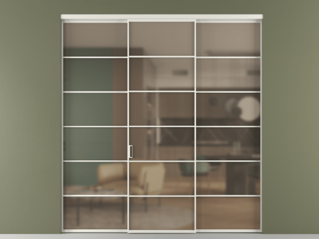 Перегородка Formato внутри проёма 3 створки АЛПР 040.04 Алюминий серый Сатинированное бронзовое стекло, триплекс Цена 51729480 so'm | Volhovec