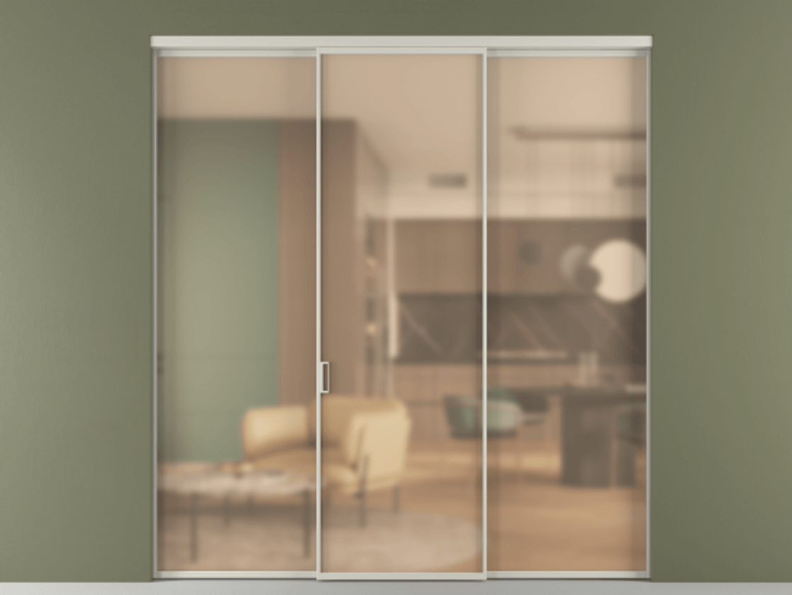 Перегородка Formato внутри проёма 3 створки АЛПР 040.01 Алюминий тёплый серый Сатинированное оранжевое стекло, триплекс Цена 56312200 so'm | Volhovec