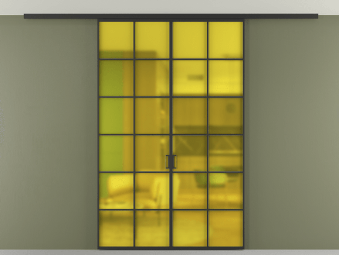 Перегородка Формато вдоль стены на потолок 2 створки АЛПР 040.05 Алюминий Черный Сатинированное жёлтое стекло, триплекс Цена 38932360 so'm | Volhovec