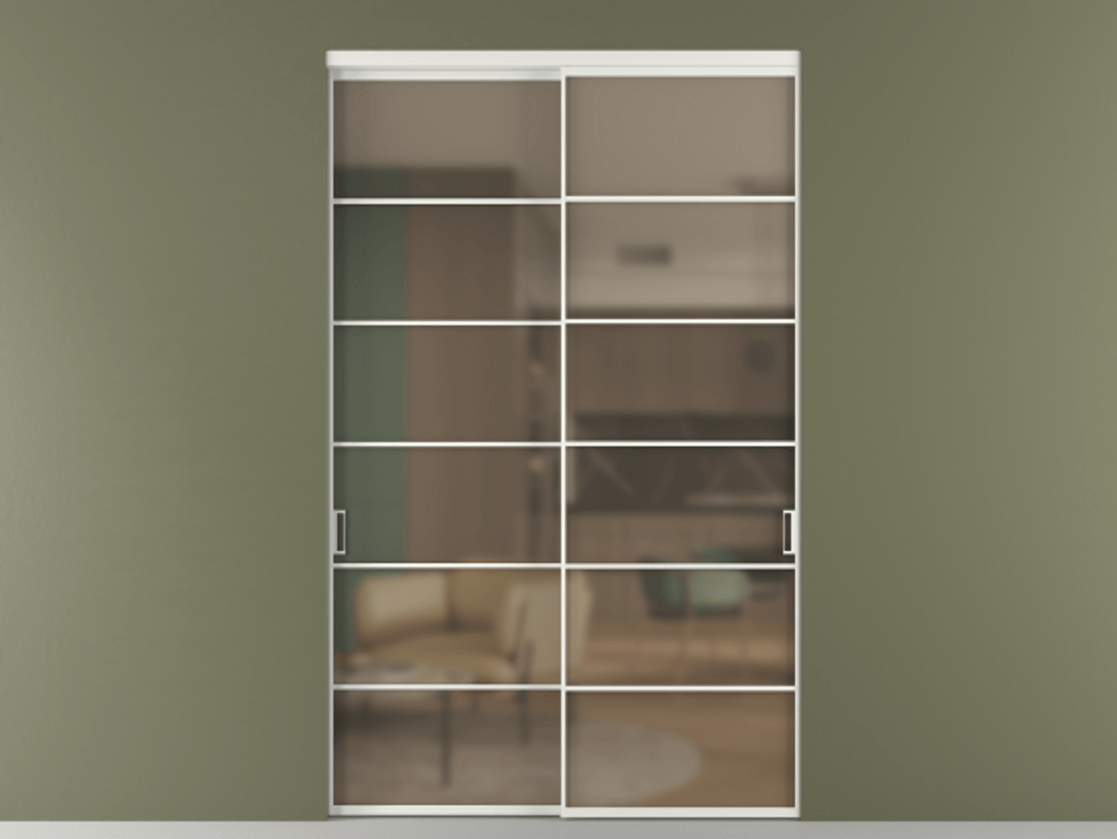 Перегородка Формато внутри проёма 2 створки АЛПР 040.04 Алюминий светло-серый Сатинированное бронзовое стекло, триплекс Цена 88599350 so'm  | Volhovec