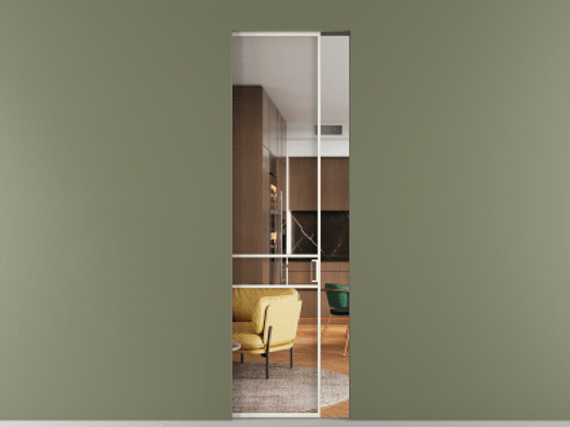 Перегородка Formato скрытый пенал 1 створка АЛПР 040.02 Алюминий жемчужный Прозрачное стекло "Crystal Vision", калёное Цена 36215200 so'm | Volhovec