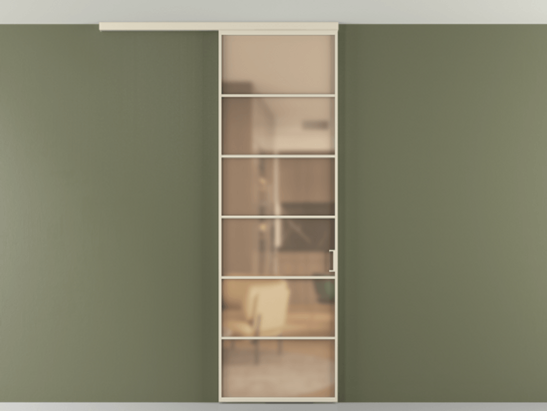 Перегородка Formato вдоль стены на потолок 1 створка АЛПР 040.04 Алюминий бежево-серый Сатинированное оранжевое стекло, триплекс Цена 25596270 so'm | Volhovec