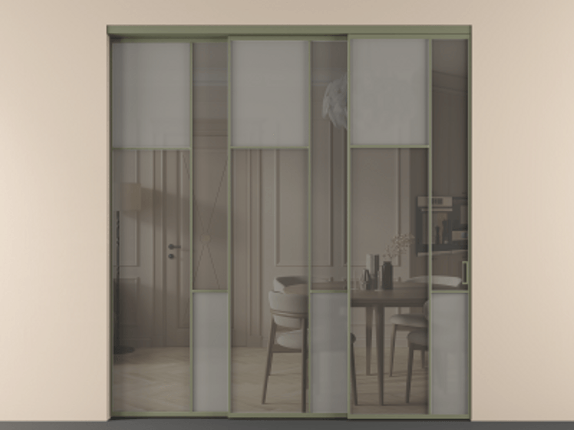 Перегородка Mosaic внутри проёма 3 створки с синхронным механизмом АЛПР 041.10 Алюминий оливковый тёмный Сатинированное серое стекло, триплекс, 6 мм + Прозрачное серое стекло, триплекс. Цена 88790170 so'm . Фабрика дверей Волховец 8 (800) 551 43 19 Перегородка Mosaic внутри проёма 3 створки с синхронным механизмом АЛПР 041.10 Алюминий оливковый тёмный Сатинированное серое стекло, триплекс, 6 мм + Прозрачное серое стекло, триплекс Цена 88790170 so'm | Volhovec